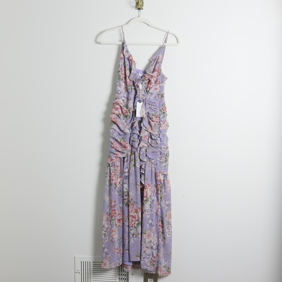 Astr Dresses & Skirts - NWT ASTR Feminine Lavender Floral Ruffled Front Split Waterfall Hem Dress